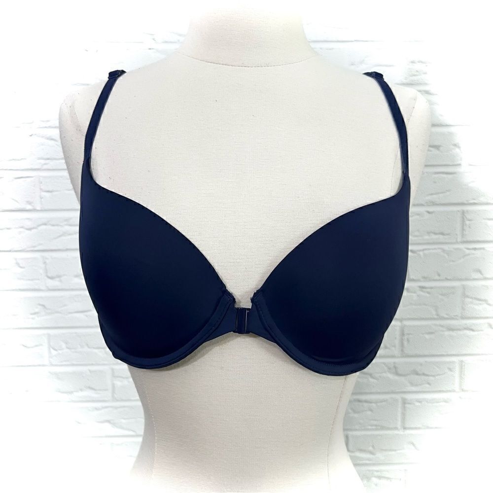 Victoria’s Secret Blue Front Closure Mesh Dot Back Demi Bra Size 34D